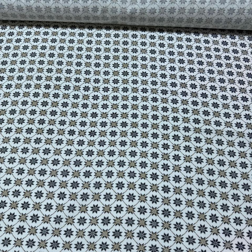 Flam Keten Kumaş %100 Pamuk Çift En Küçük Çiçek Motifli Kahverengi