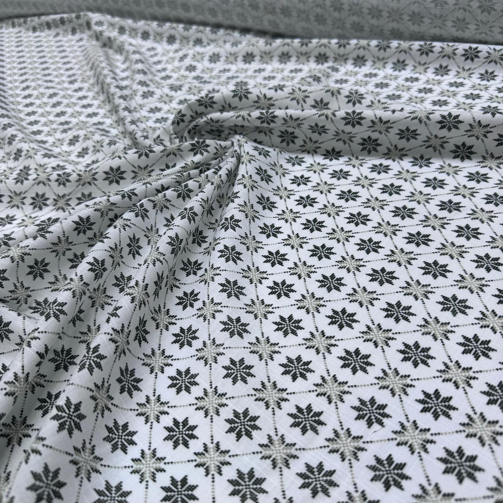 Flam Keten Kumaş %100 Pamuk Çift En Küçük Çiçek Motifli Haki Renk