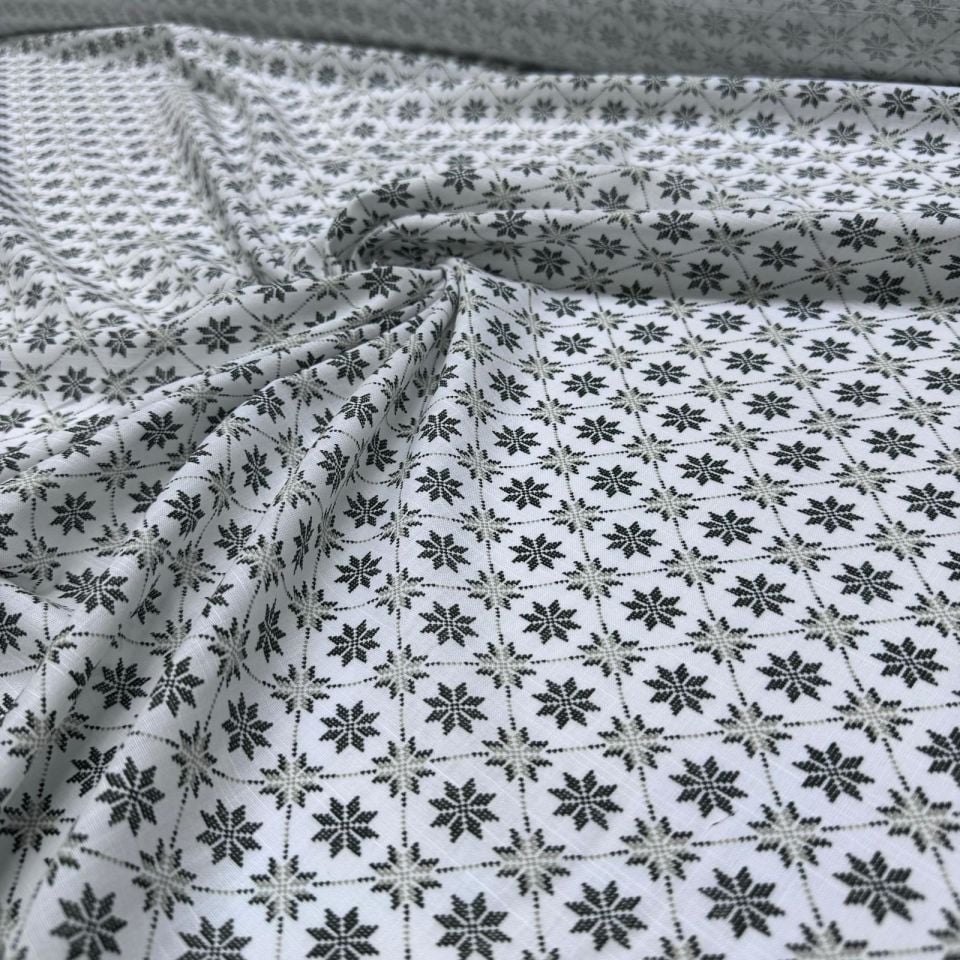 Flam Keten Kumaş %100 Pamuk Çift En Küçük Çiçek Motifli Haki Renk