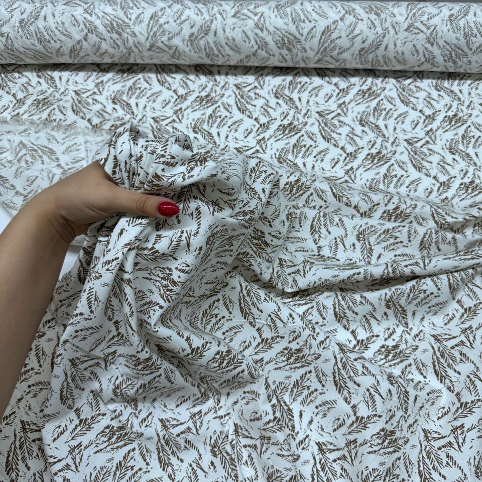 Poplin Kumaş En 150 cm Kahverengi Yaprak Desenli