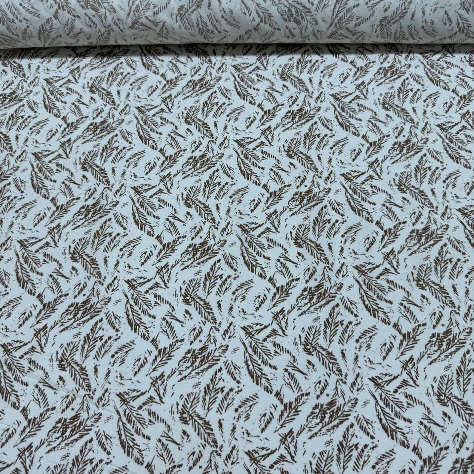 Poplin Kumaş En 150 cm Kahverengi Yaprak Desenli