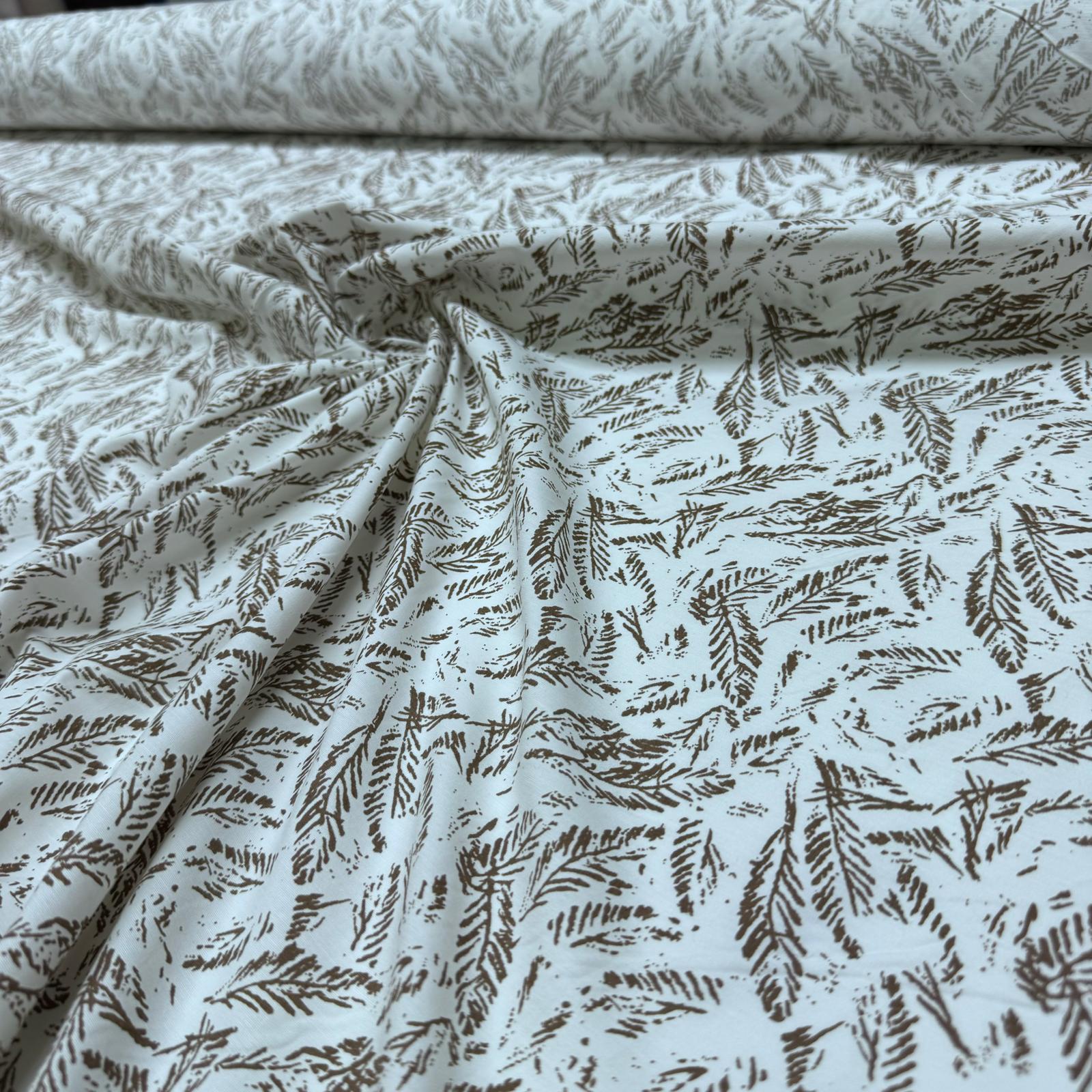 Poplin Kumaş En 150 cm Kahverengi Yaprak Desenli