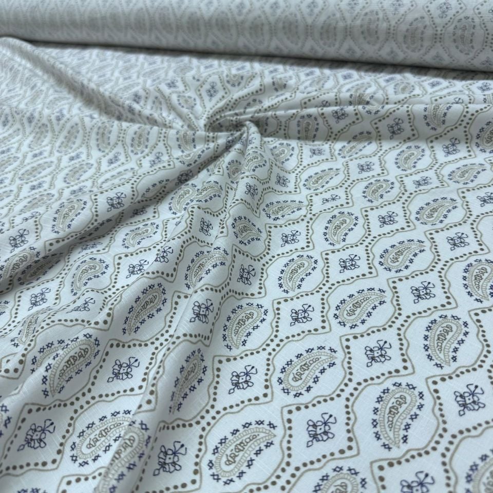 Flam Keten Kumaş %100 Pamuk Çift En Geometrik Etnik Desenli