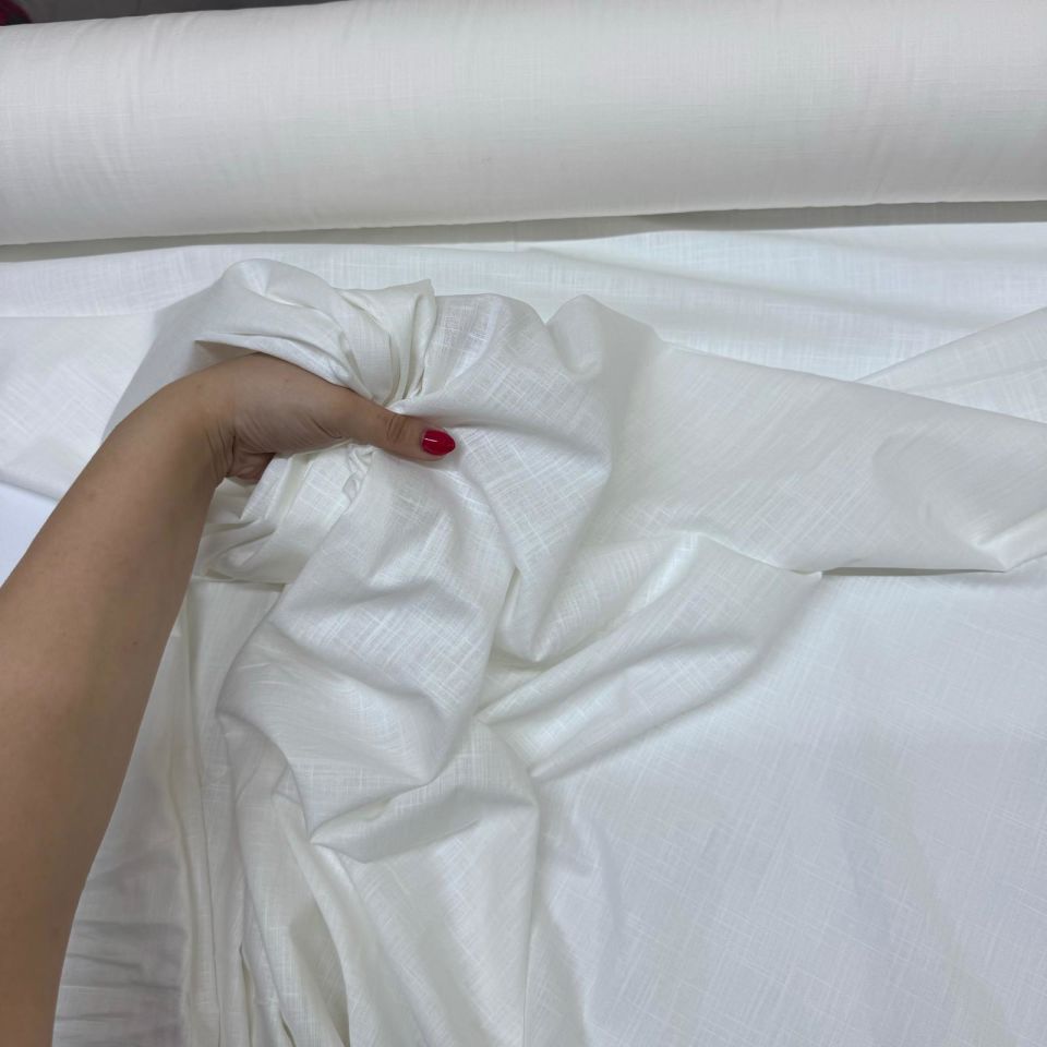 Flam Keten Kumaş %100 Pamuk En 150 cm Beyaz Renk