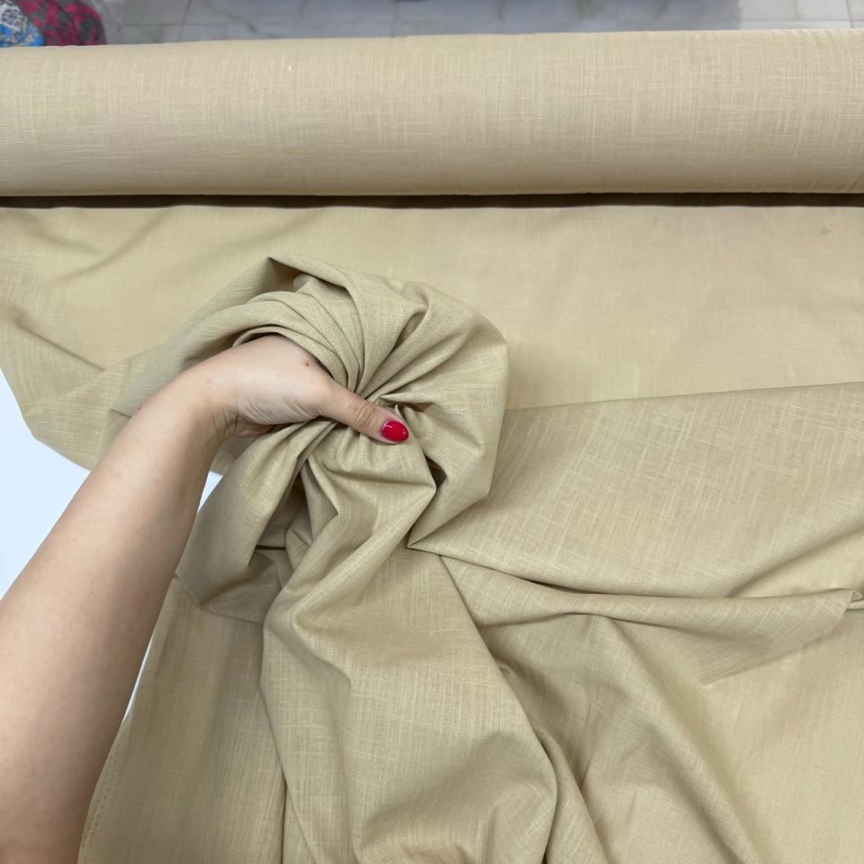 Flam Keten Kumaş %100 Pamuk En 150 cm Sütlü Kahverengi Renk