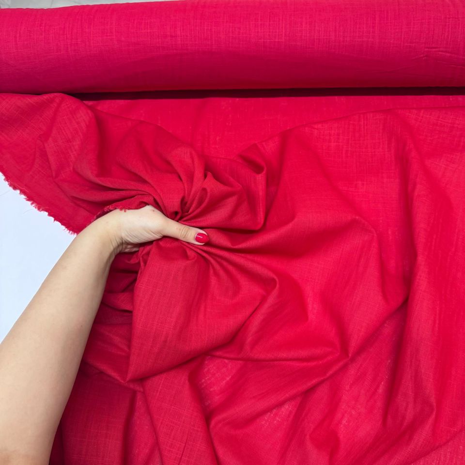 Flam Keten Kumaş %100 Pamuk En 150 cm Kırmızı