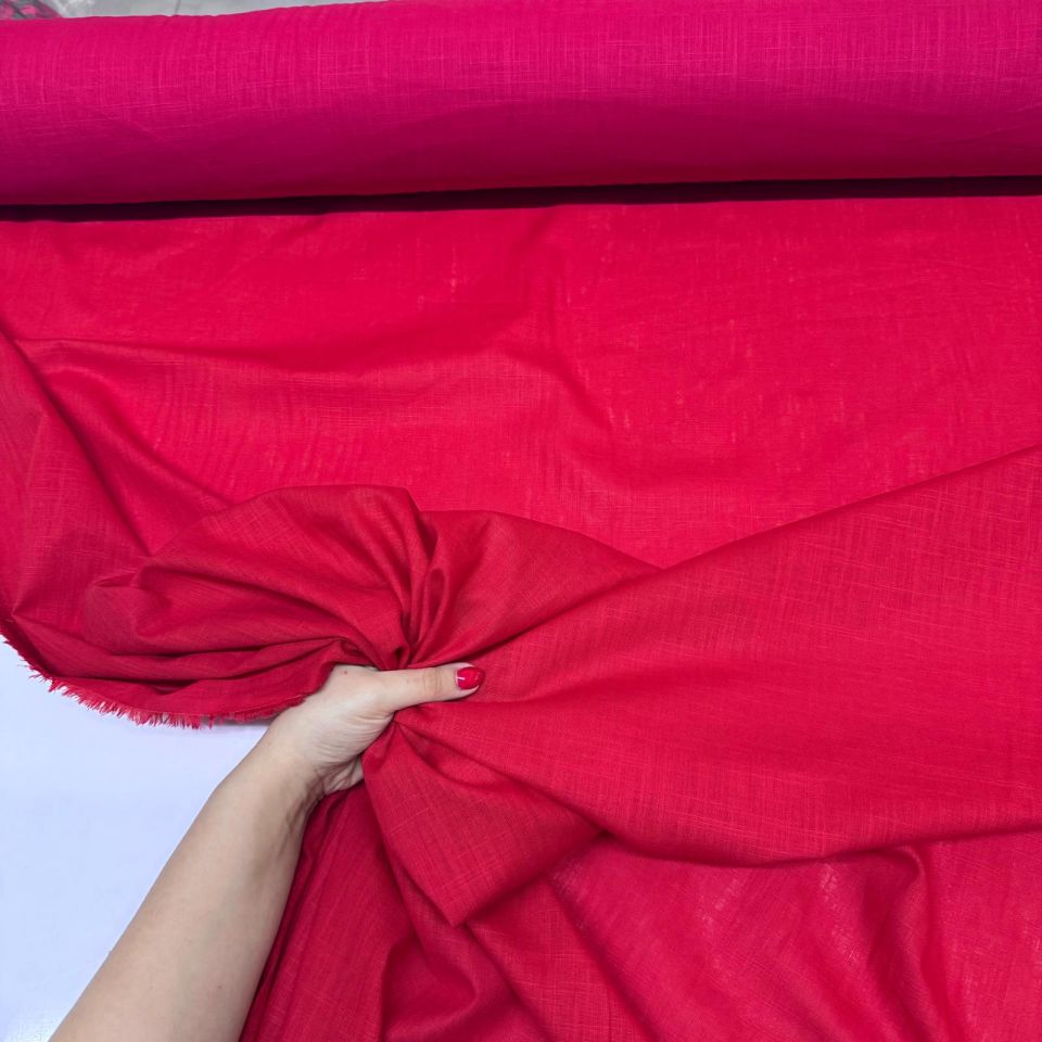 Flam Keten Kumaş %100 Pamuk En 150 cm Kırmızı