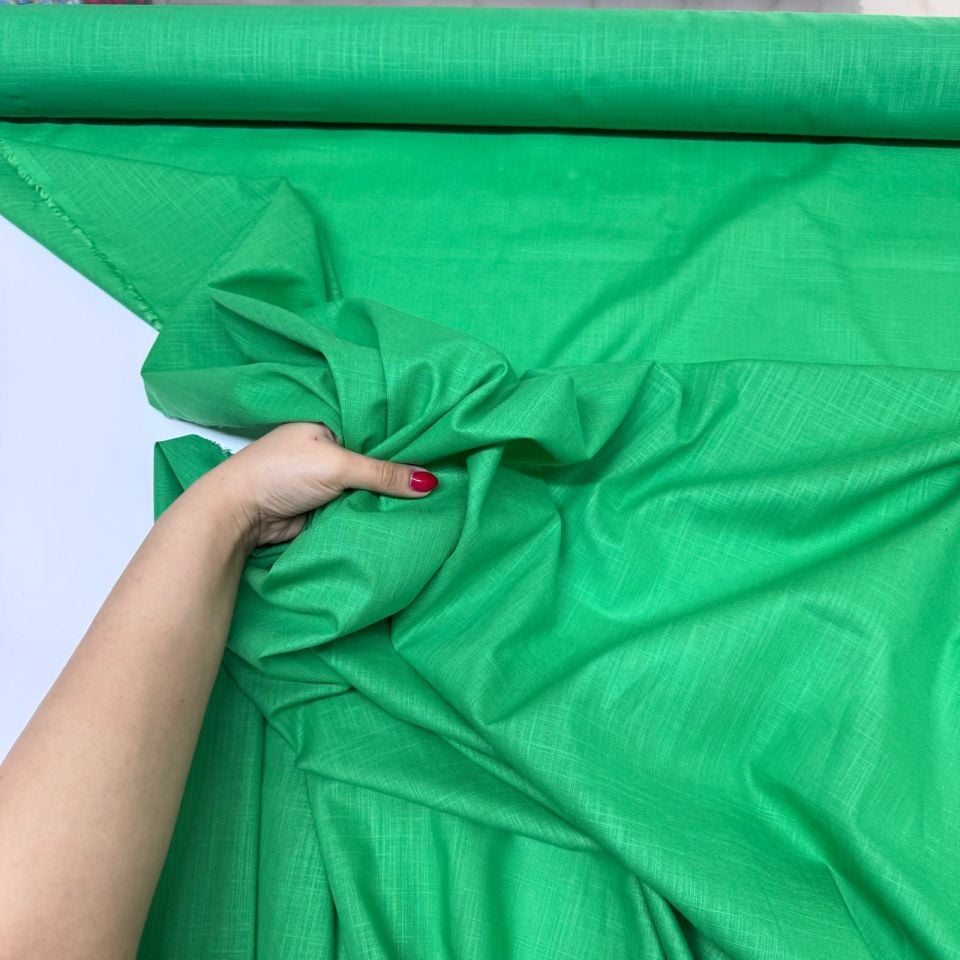 Flam Keten Kumaş %100 Pamuk En 150 cm Yeşil Renk