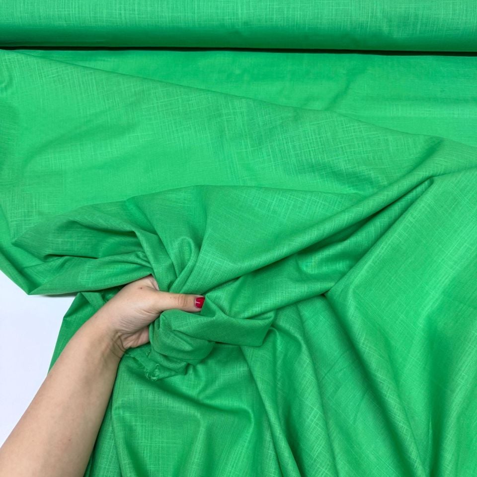 Flam Keten Kumaş %100 Pamuk En 150 cm Yeşil Renk