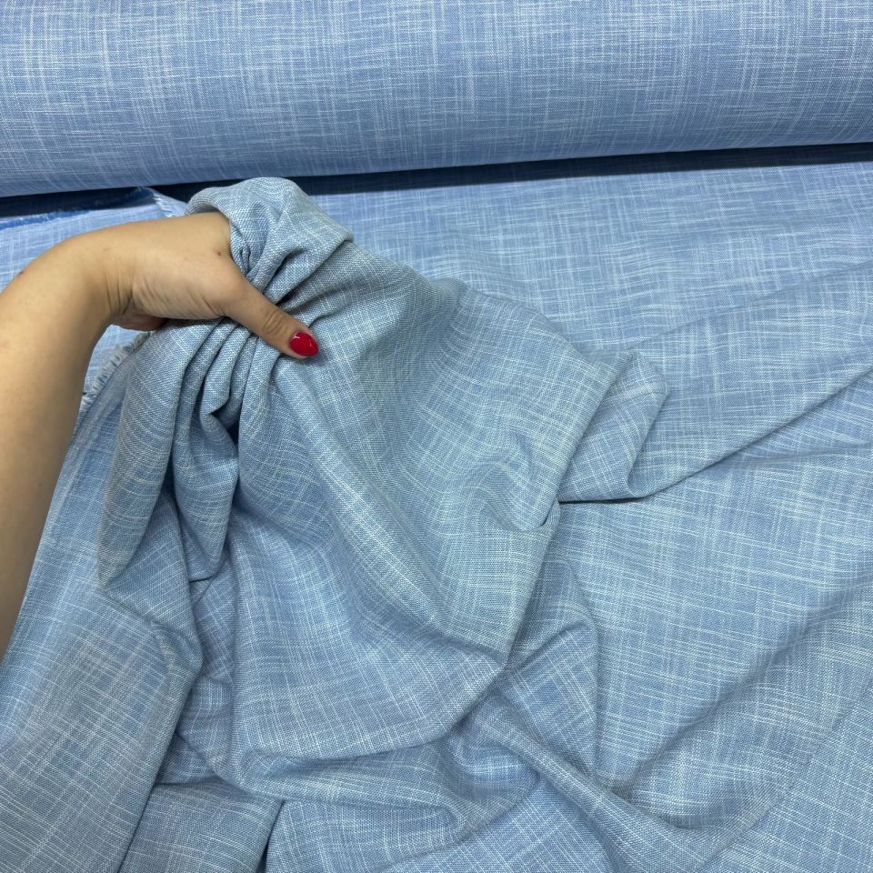 Keten Kumaş Çift En %100 Pamuk Mavi Renk