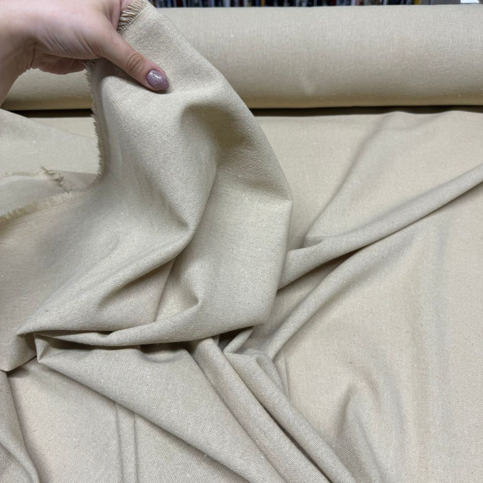 Hakiki Keten Kumaş %100 Pamuk Çift En Bej Renk