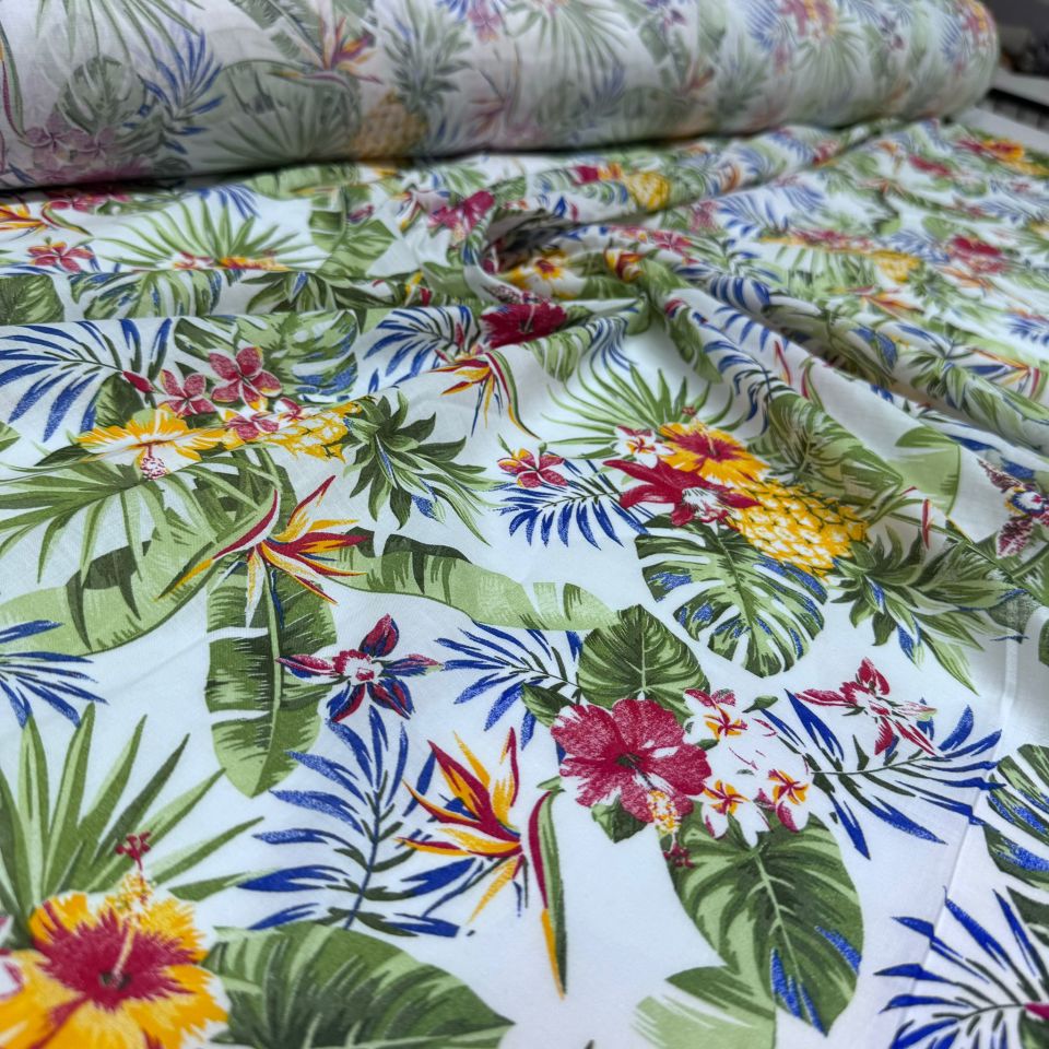 Vual Kumaş %100 Pamuk Çok Renkli Turuncu Çiçek Desenli Çift En