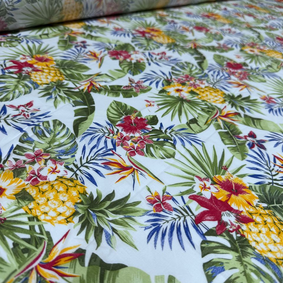 Vual Kumaş %100 Pamuk Çok Renkli Turuncu Çiçek Desenli Çift En