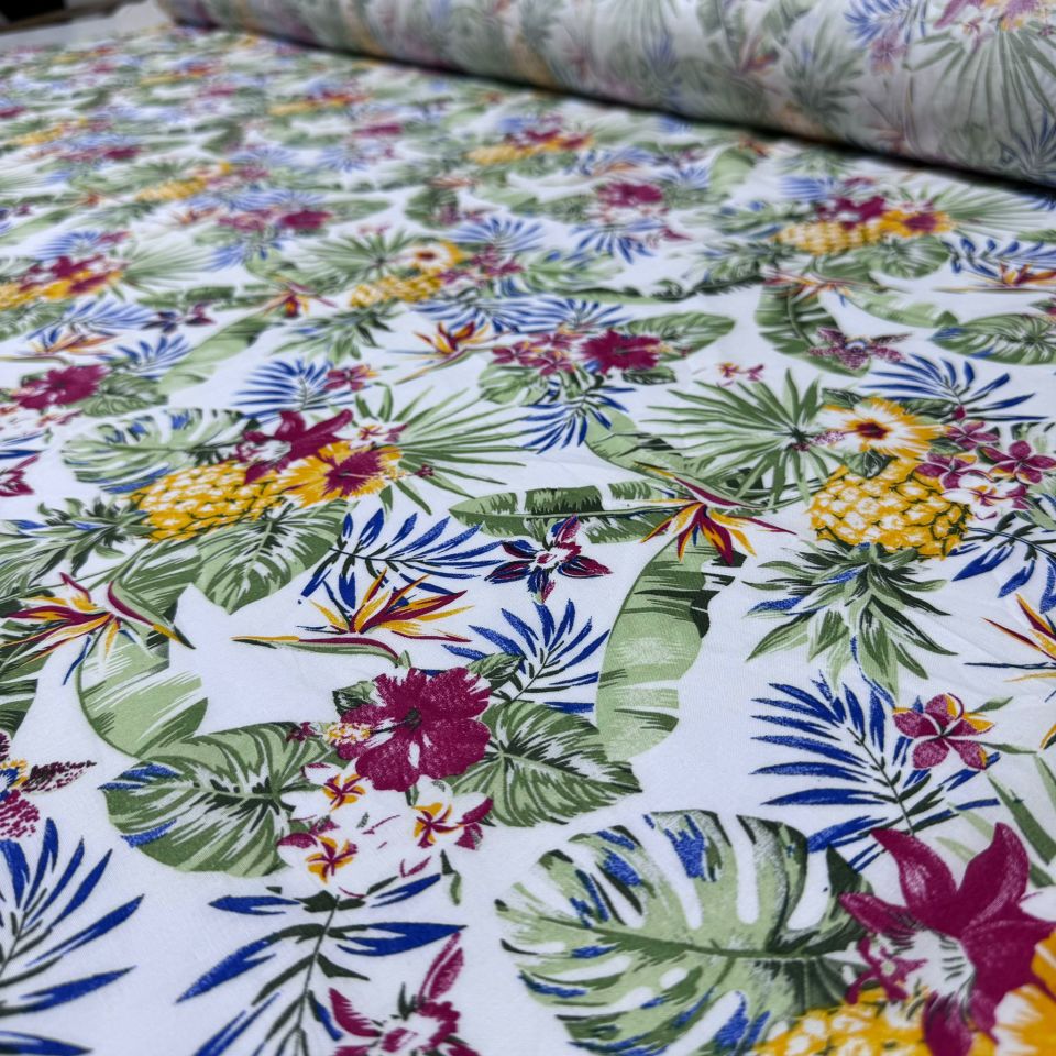 Vual Kumaş %100 Pamuk Çok Renkli Turuncu Çiçek Desenli Çift En