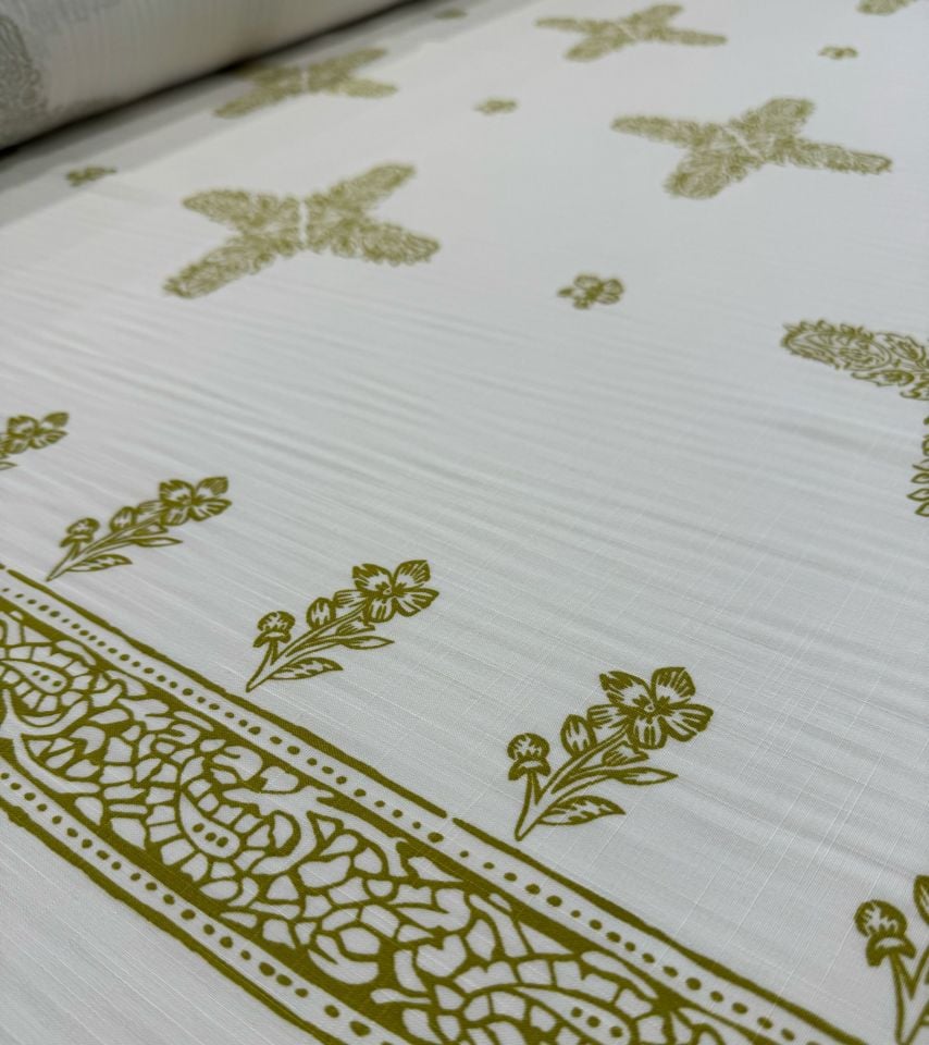 Keten Viskon Kumaş Dökümlü %100 Pamuk Çift En Gold Etnik Desenli