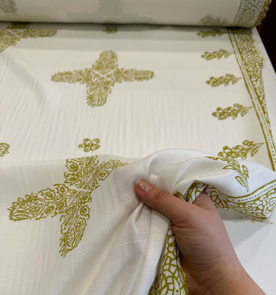 Keten Viskon Kumaş Dökümlü %100 Pamuk Çift En Gold Etnik Desenli