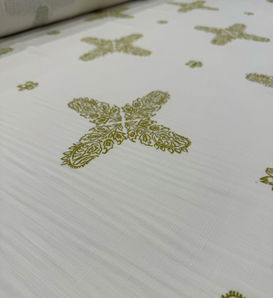 Keten Viskon Kumaş Dökümlü %100 Pamuk Çift En Gold Etnik Desenli