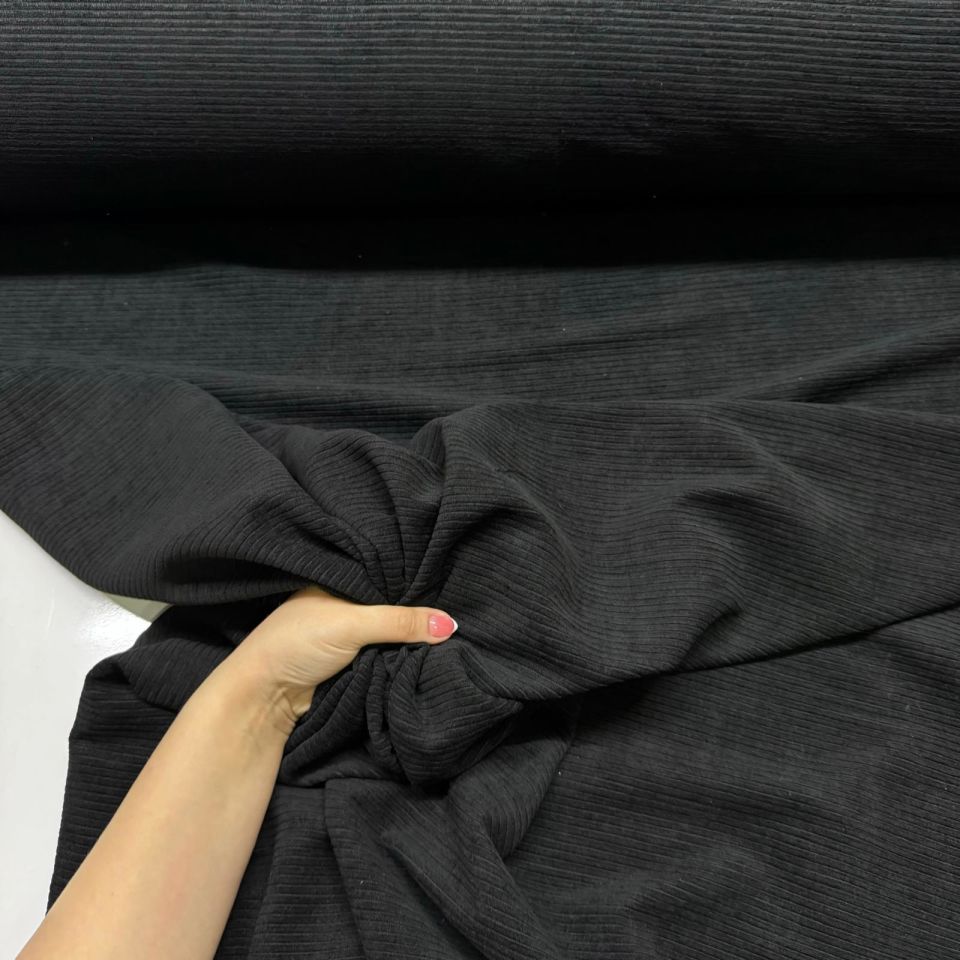İtalyan Fitilli Kadife Kumaş Çift En Siyah