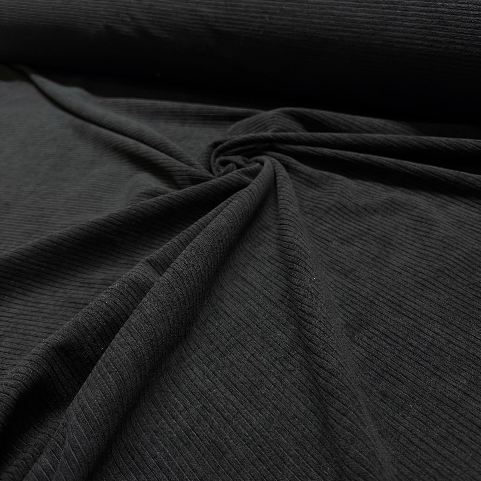 İtalyan Fitilli Kadife Kumaş Çift En Siyah