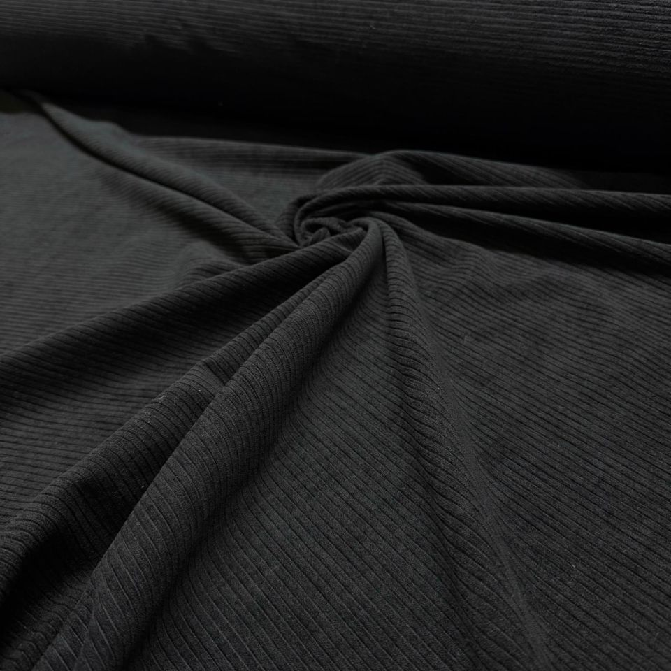 İtalyan Fitilli Kadife Kumaş Çift En Siyah