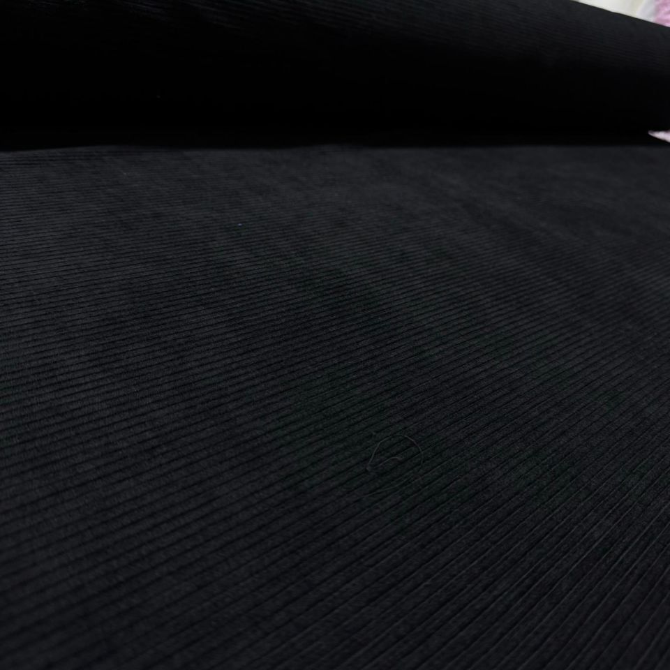 İtalyan Fitilli Kadife Kumaş Çift En Siyah