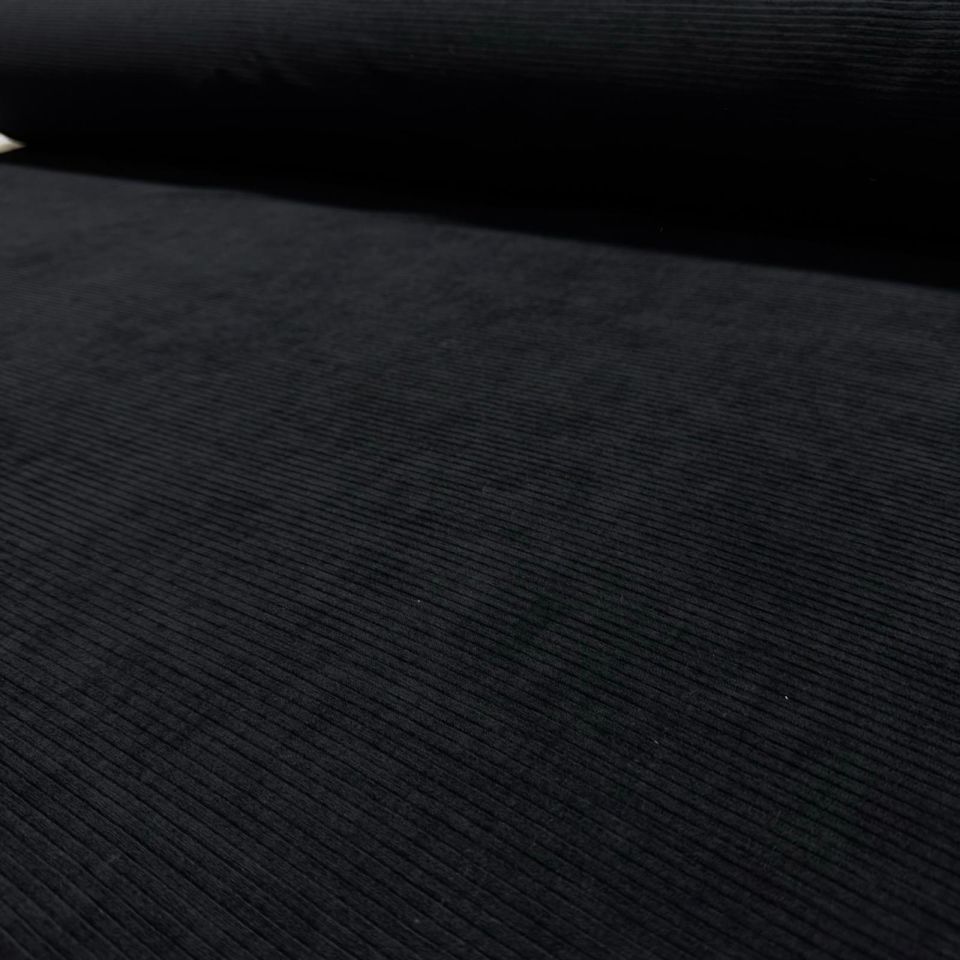 İtalyan Fitilli Kadife Kumaş Çift En Siyah