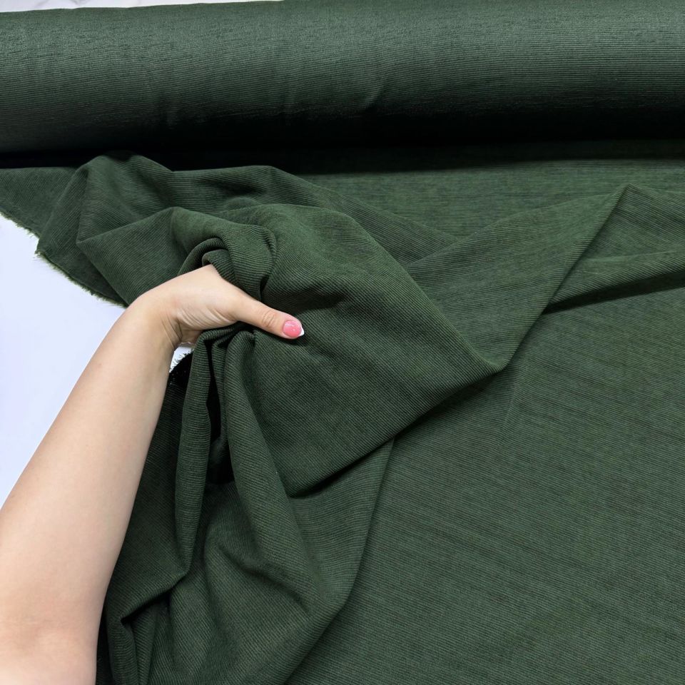 İtalyan Fitilli Kadife Kumaş Çift En Koyu Yeşil