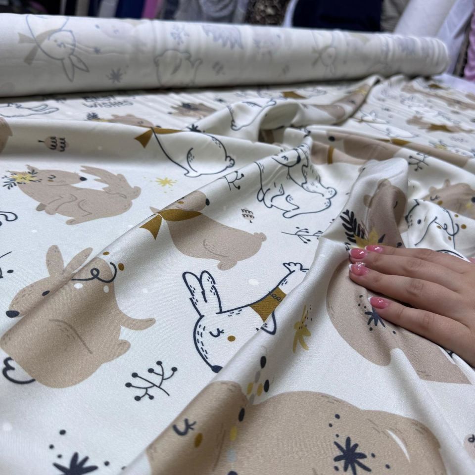 Belmando Viskon Kumaş Çift En Sevimli Tavşan Desenli %100 Pamuk