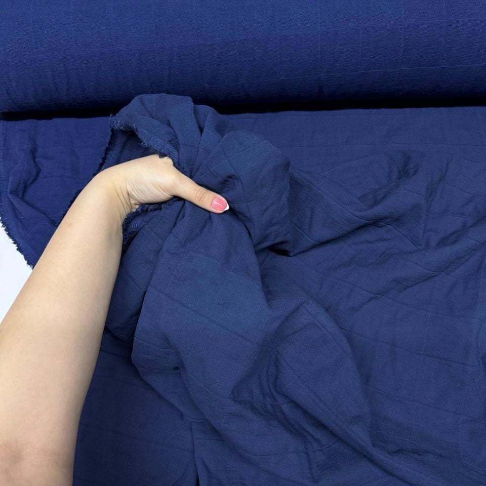 Çift Kat Müslin Kumaş Çift En Lacivert Renk Kapitone %100 Pamuk Organik