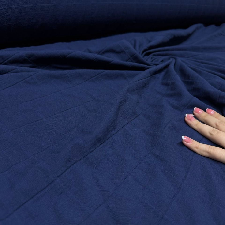 Çift Kat Müslin Kumaş Çift En Lacivert Renk Kapitone %100 Pamuk Organik