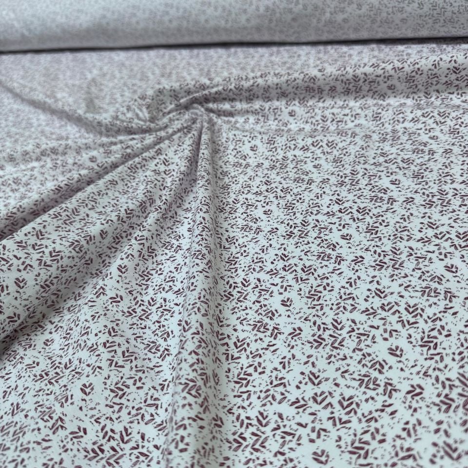 Poplin Kumaş Çift En Desenli Beyaz Zemin