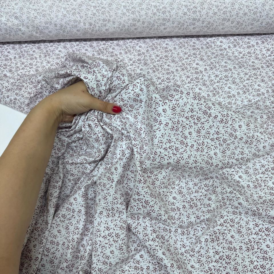 Poplin Kumaş Çift En Desenli Beyaz Zemin