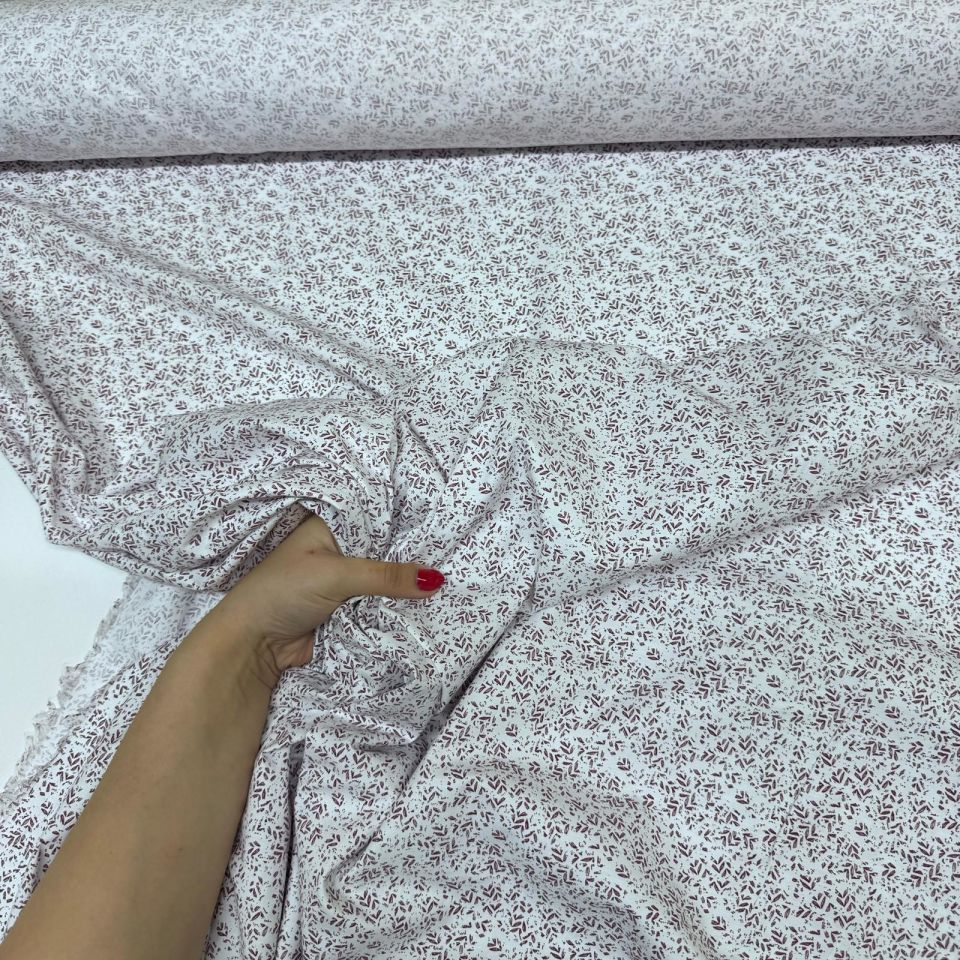 Poplin Kumaş Çift En Desenli Beyaz Zemin