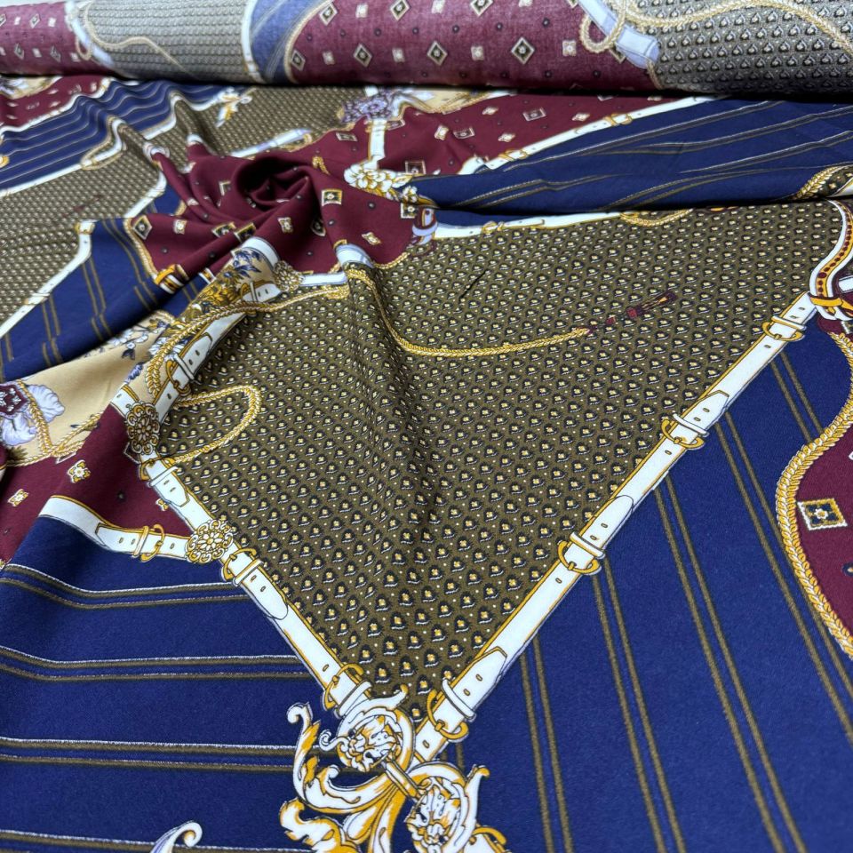 İthal Viskon Kumaş %100 Pamuk Mürdüm Lacivert Renk Kemer Desenli