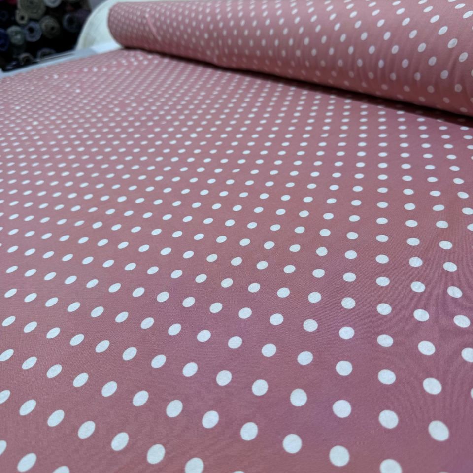 İthal Viskon Kumaş %100 Pamuk Çift En Puantiyeli Pembe Renk