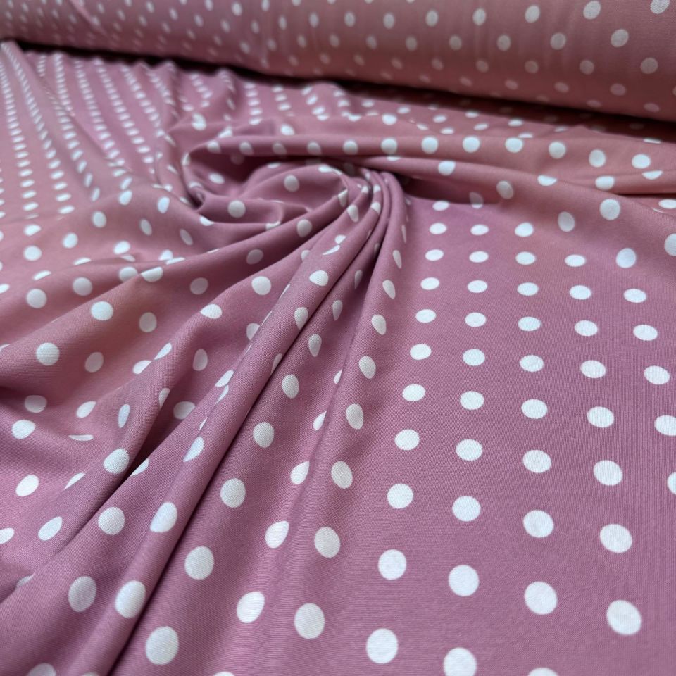 İthal Viskon Kumaş %100 Pamuk Çift En Puantiyeli Pembe Renk
