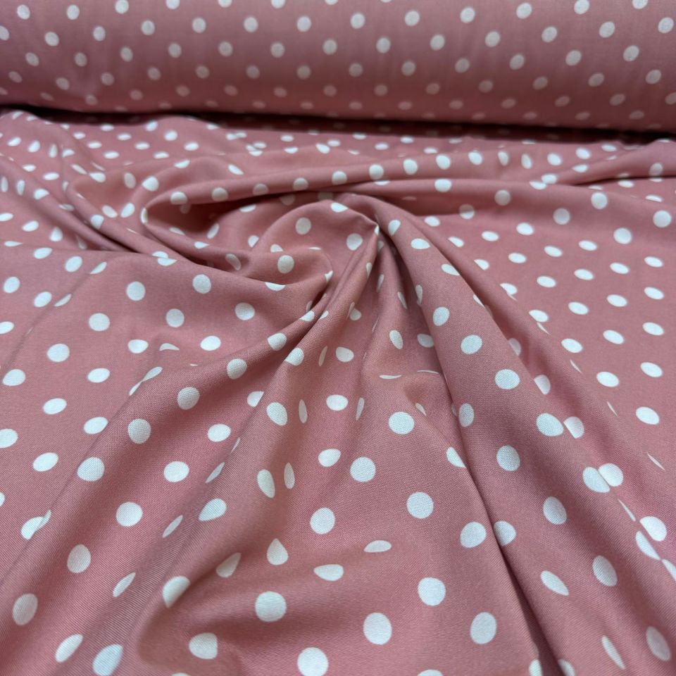 İthal Viskon Kumaş %100 Pamuk Çift En Puantiyeli Pembe Renk