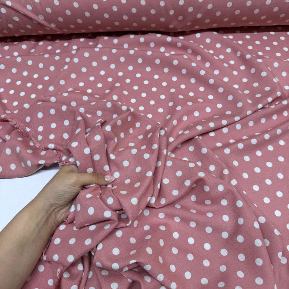 İthal Viskon Kumaş %100 Pamuk Çift En Puantiyeli Pembe Renk