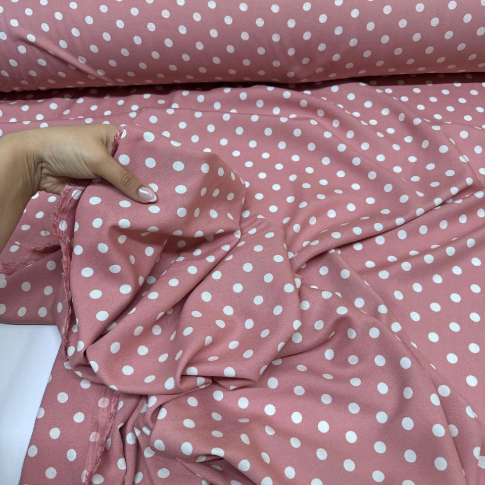 İthal Viskon Kumaş %100 Pamuk Çift En Puantiyeli Pembe Renk