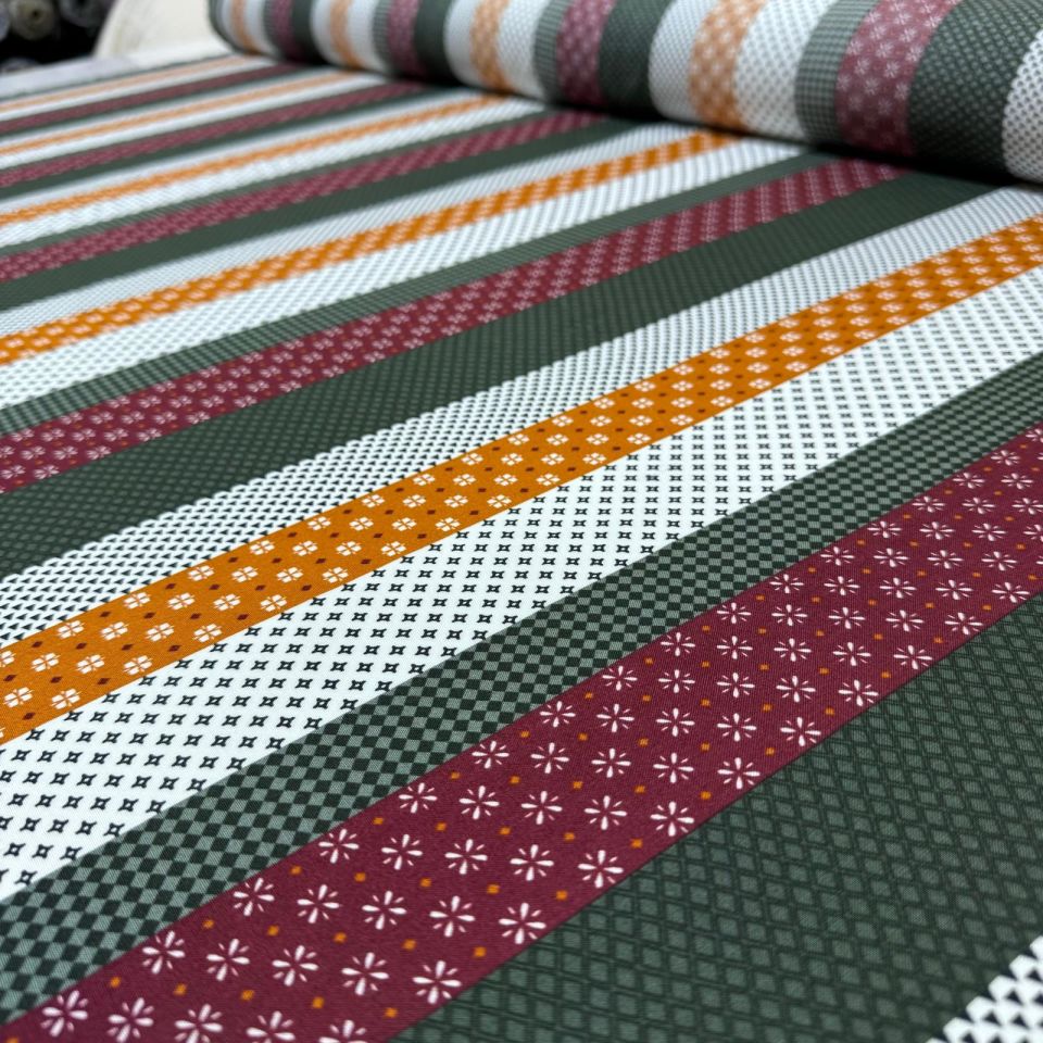 İthal Viskon Kumaş %100 Pamuk Çift En Boyuna Çizgili Çok Renkli