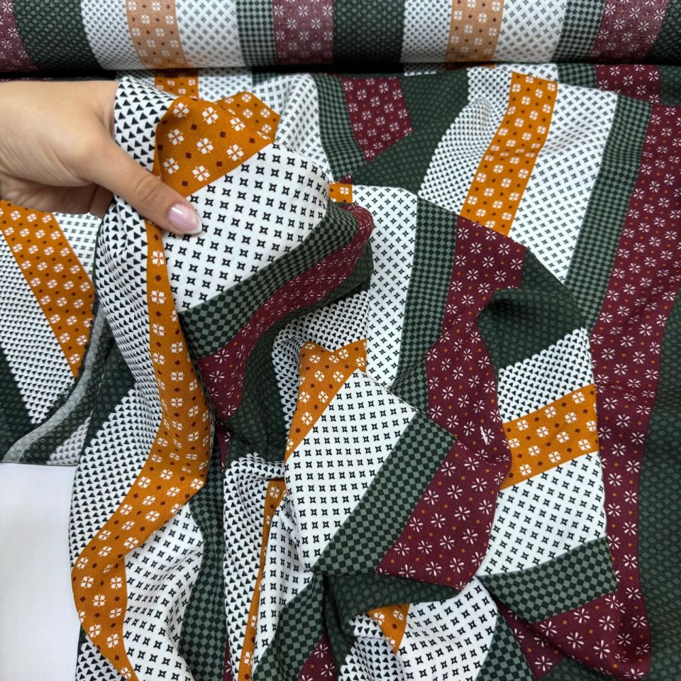 İthal Viskon Kumaş %100 Pamuk Çift En Boyuna Çizgili Çok Renkli