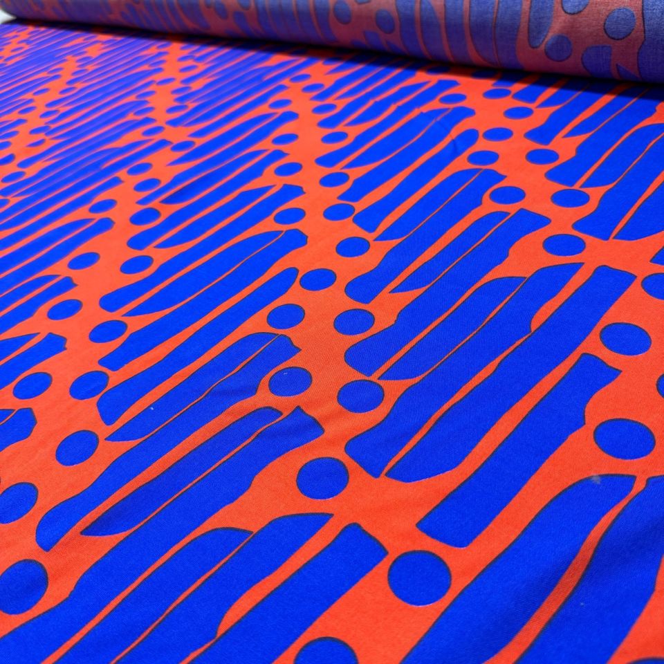 İthal Viskon Kumaş %100 Pamuk Çift En Turuncu Mor Desenli