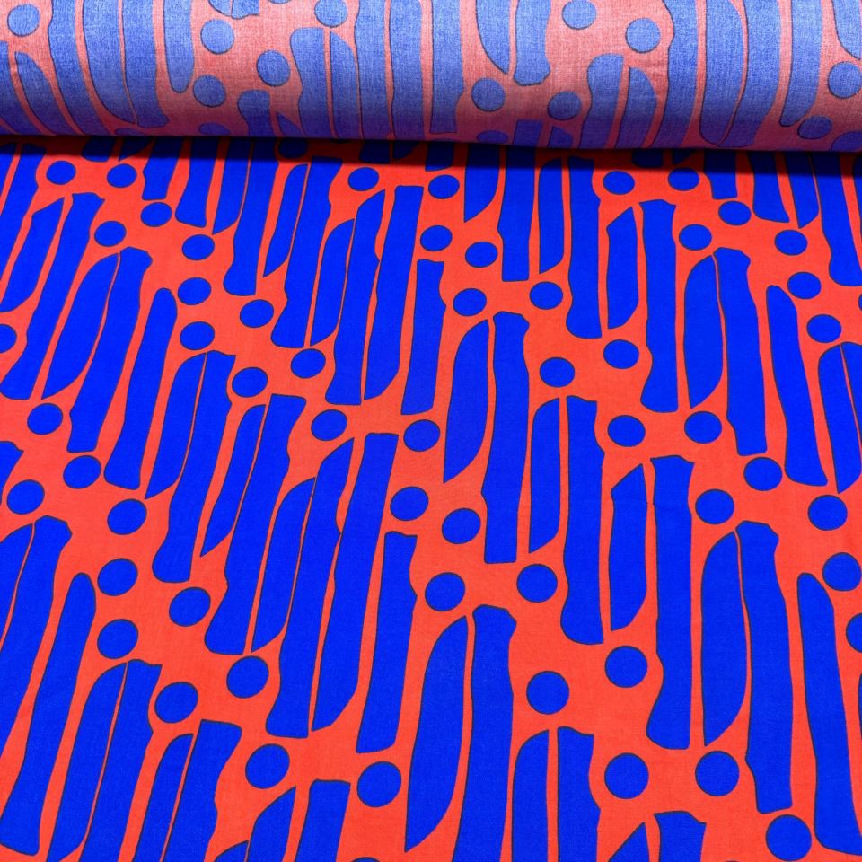 İthal Viskon Kumaş %100 Pamuk Çift En Turuncu Mor Desenli