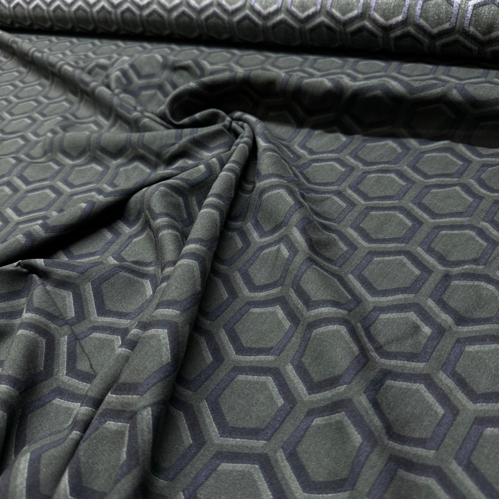 İthal Viskon Kumaş %100 Pamuk Koyu Yeşil Renk Altıgen Desen