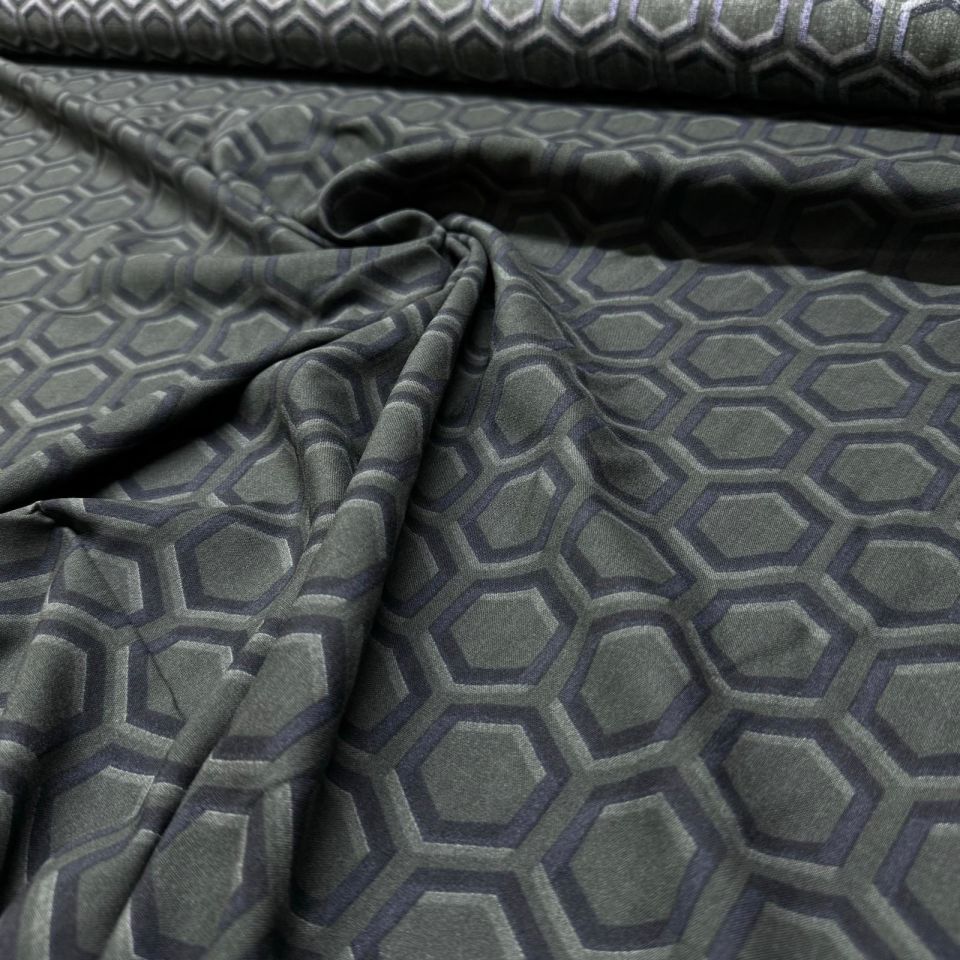 İthal Viskon Kumaş %100 Pamuk Koyu Yeşil Renk Altıgen Desen