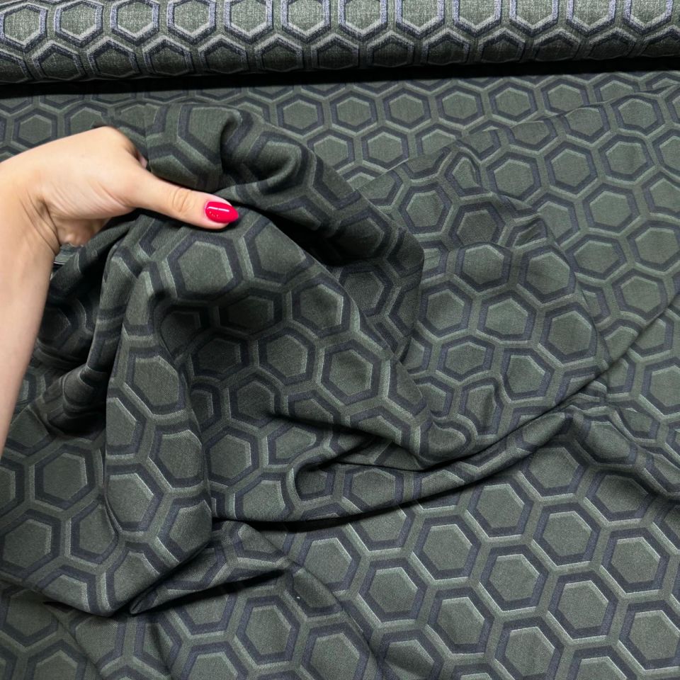 İthal Viskon Kumaş %100 Pamuk Koyu Yeşil Renk Altıgen Desen