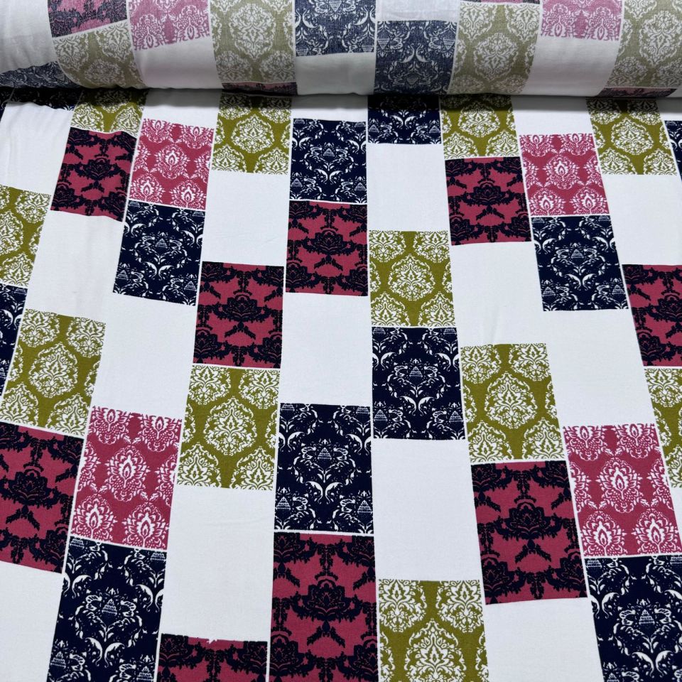 İthal Viskon Kumaş %100 Pamuk Çift En Etnik Desenli Çok Renkli