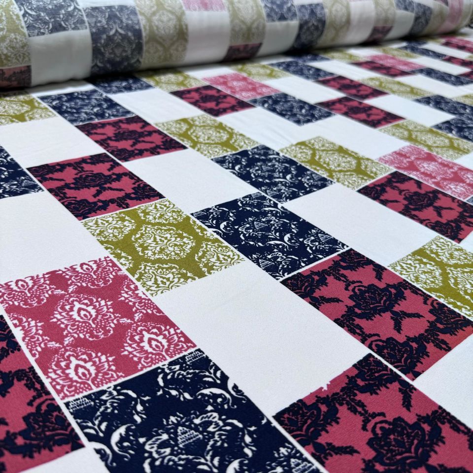 İthal Viskon Kumaş %100 Pamuk Çift En Etnik Desenli Çok Renkli