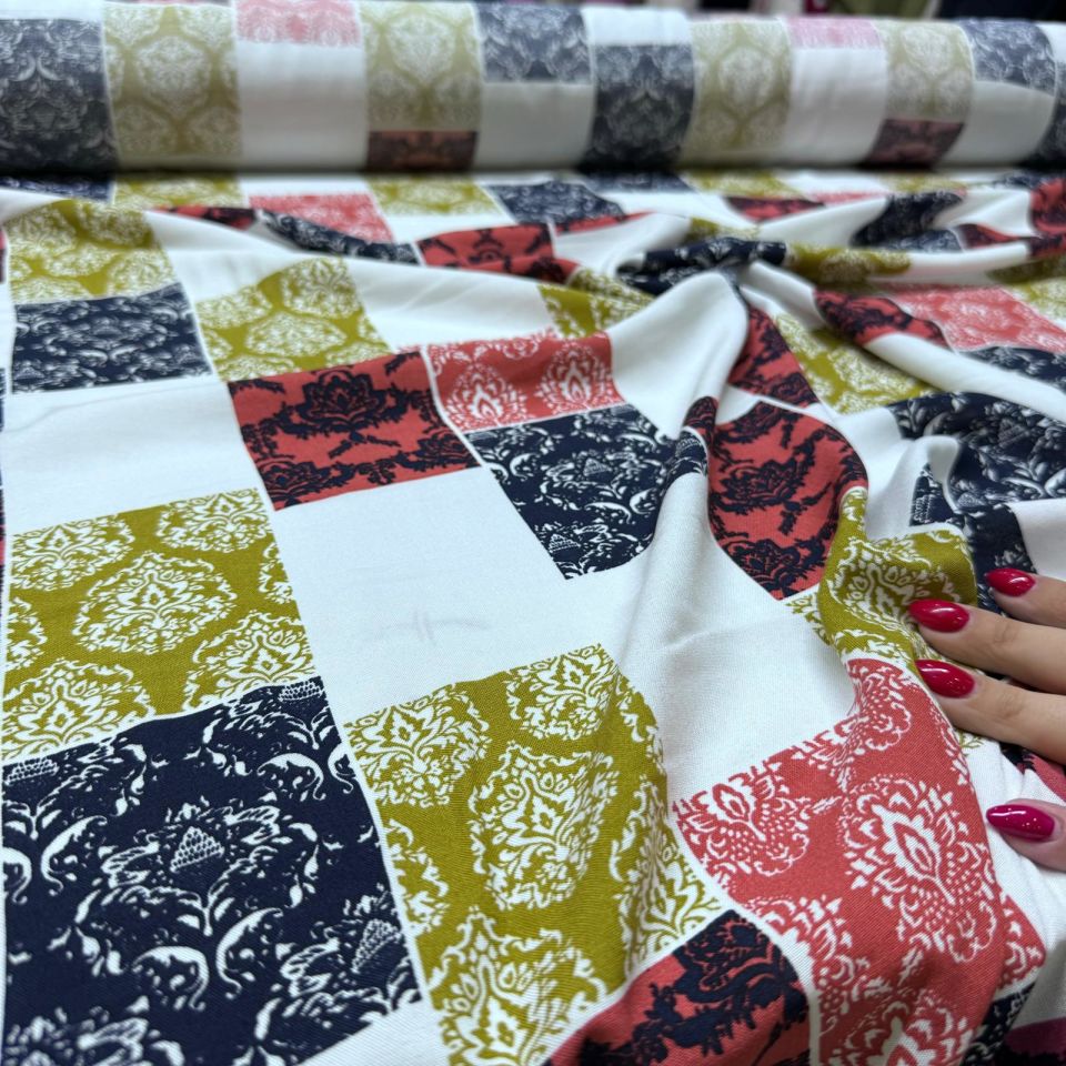 İthal Viskon Kumaş %100 Pamuk Çift En Etnik Desenli Çok Renkli