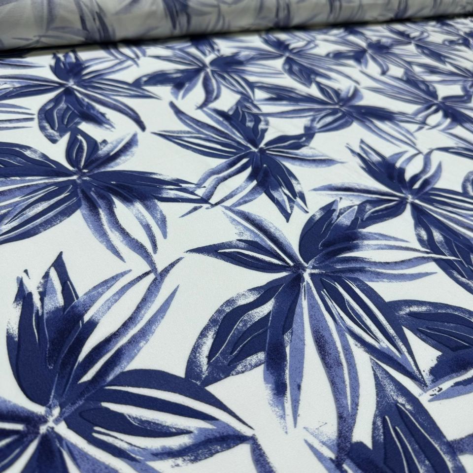 İthal Viskon Kumaş %100 Pamuk Çift En Büyük Çiçek Desen Lacivert Renk